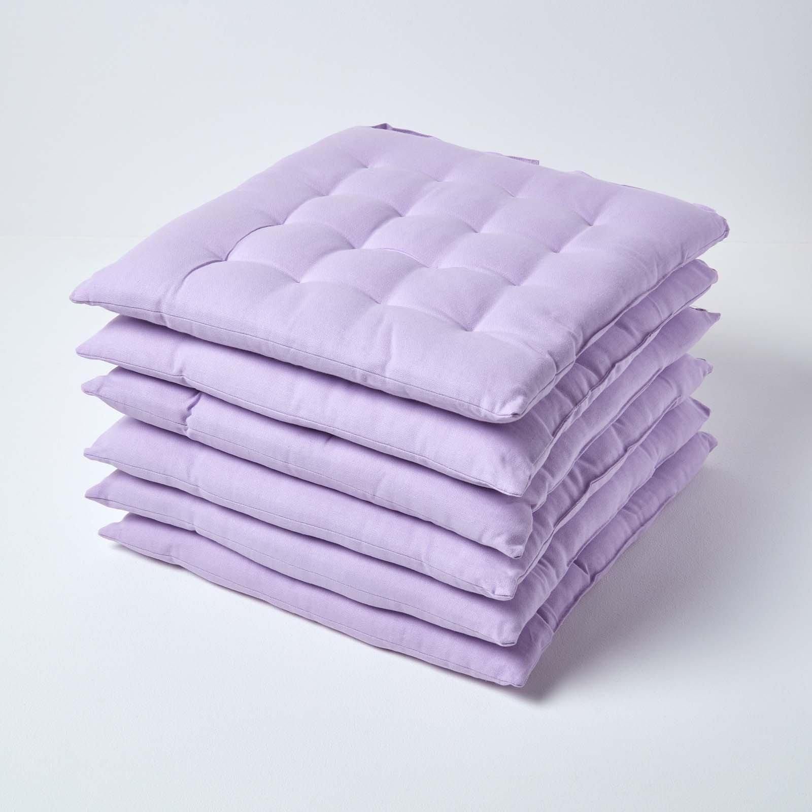 Homescapes Seat Pad Luxury 100% Cotton Indoor Outdoor Garden Cushion, Button Tie, 40cm in Purple