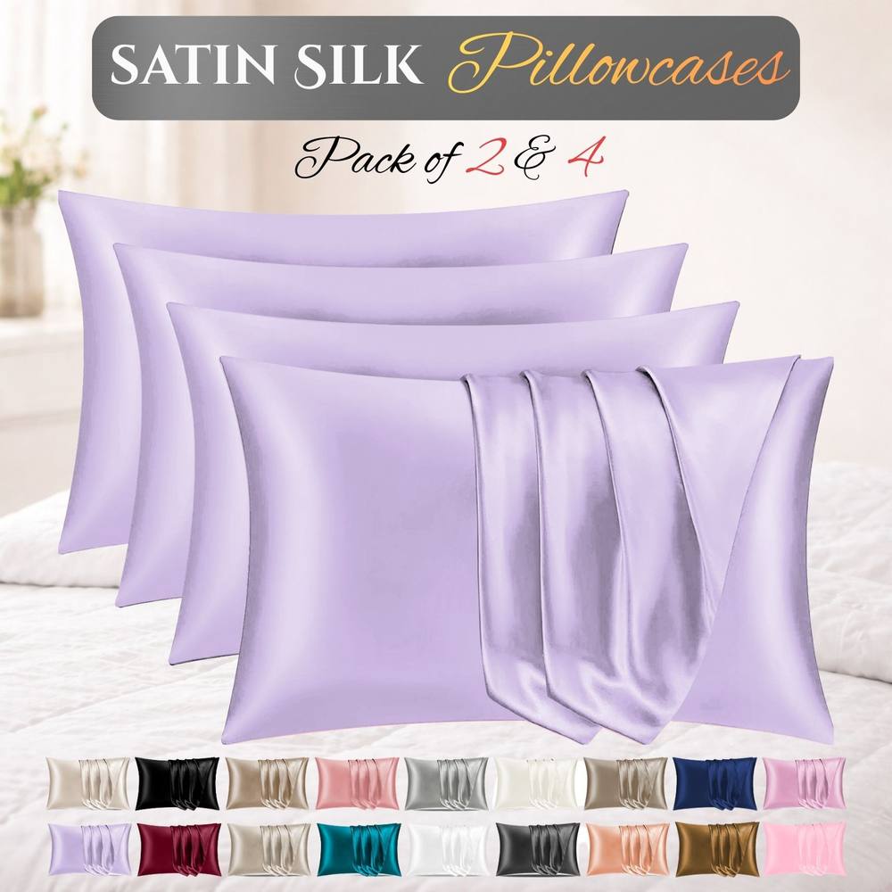 Grace Satin Silk Pillow Cases Pack of 4 Super Soft Smooth Pillow Covers in Purple