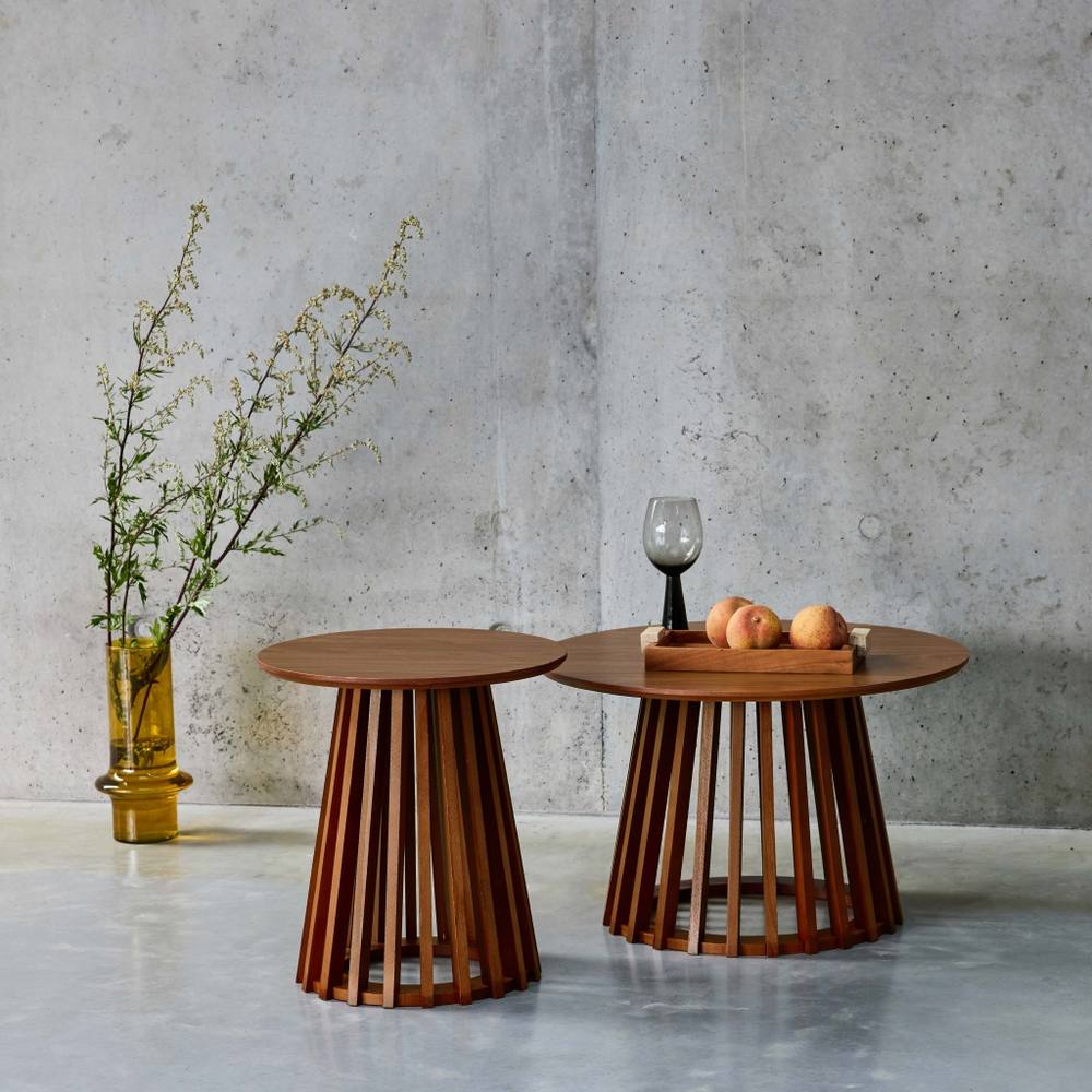 sweeek Pair Of Round Wooden-effect Coffee Tables 40cm & 60cm in Walnut