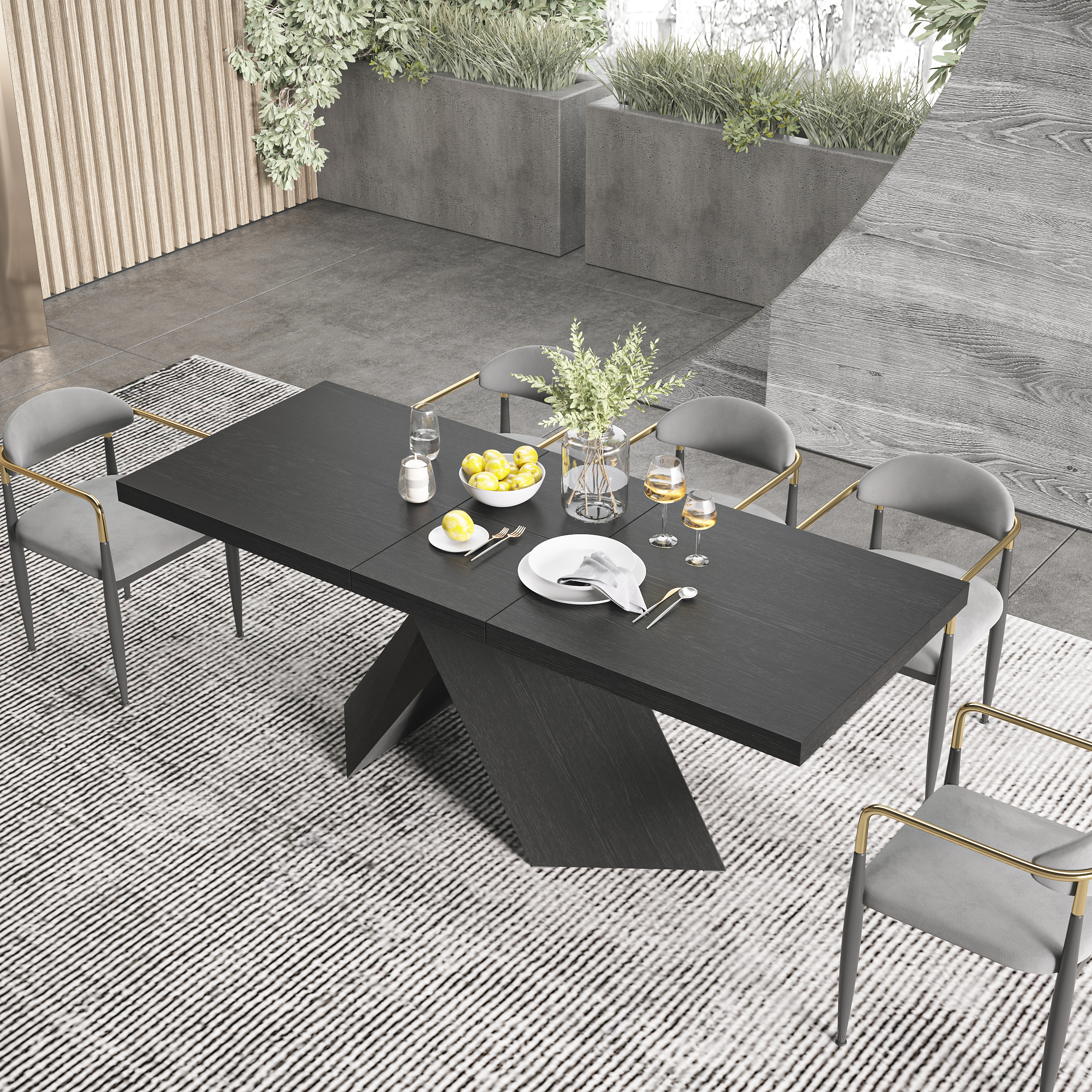 1600mm-2000mm Farmhouse Extendable Black Dining Table Seats 4-6