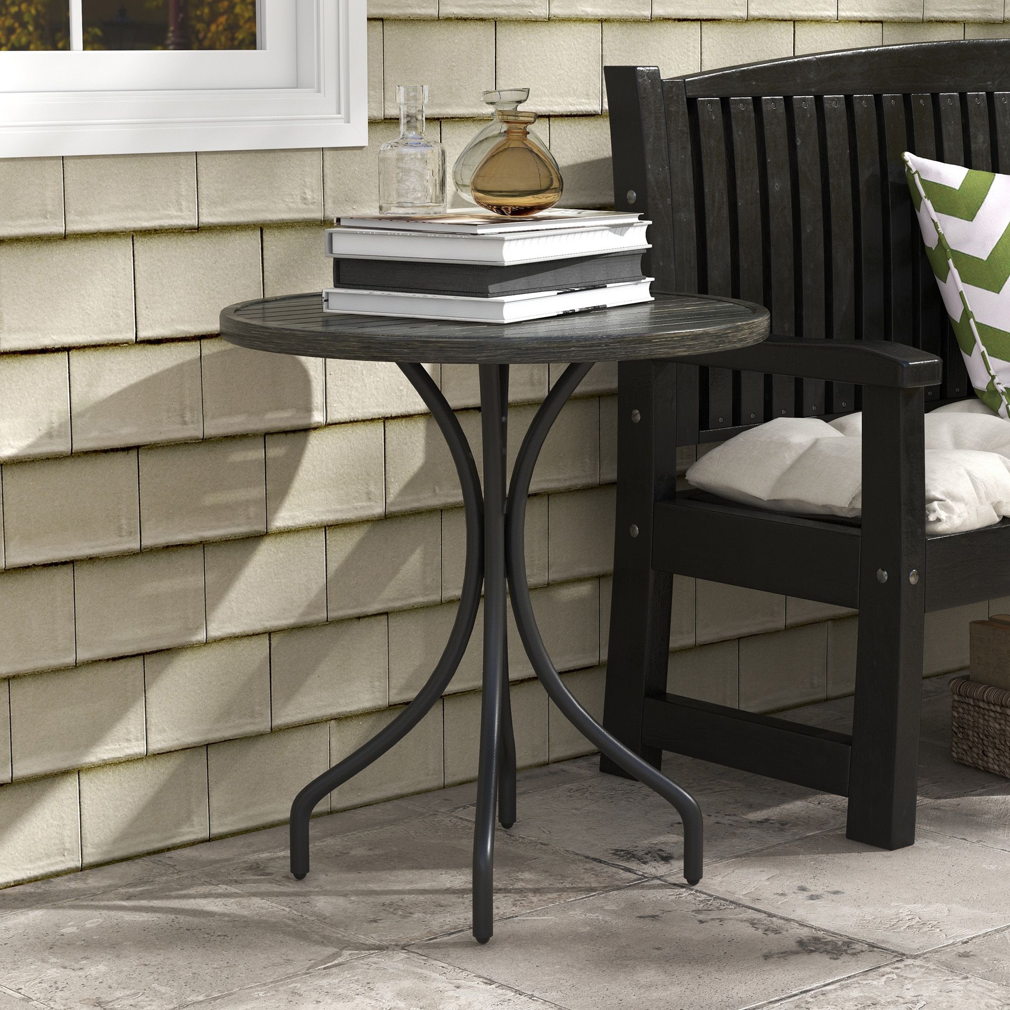 OUTSUNNY Round Garden Table Outdoor Side Table with Steel Frame Grey