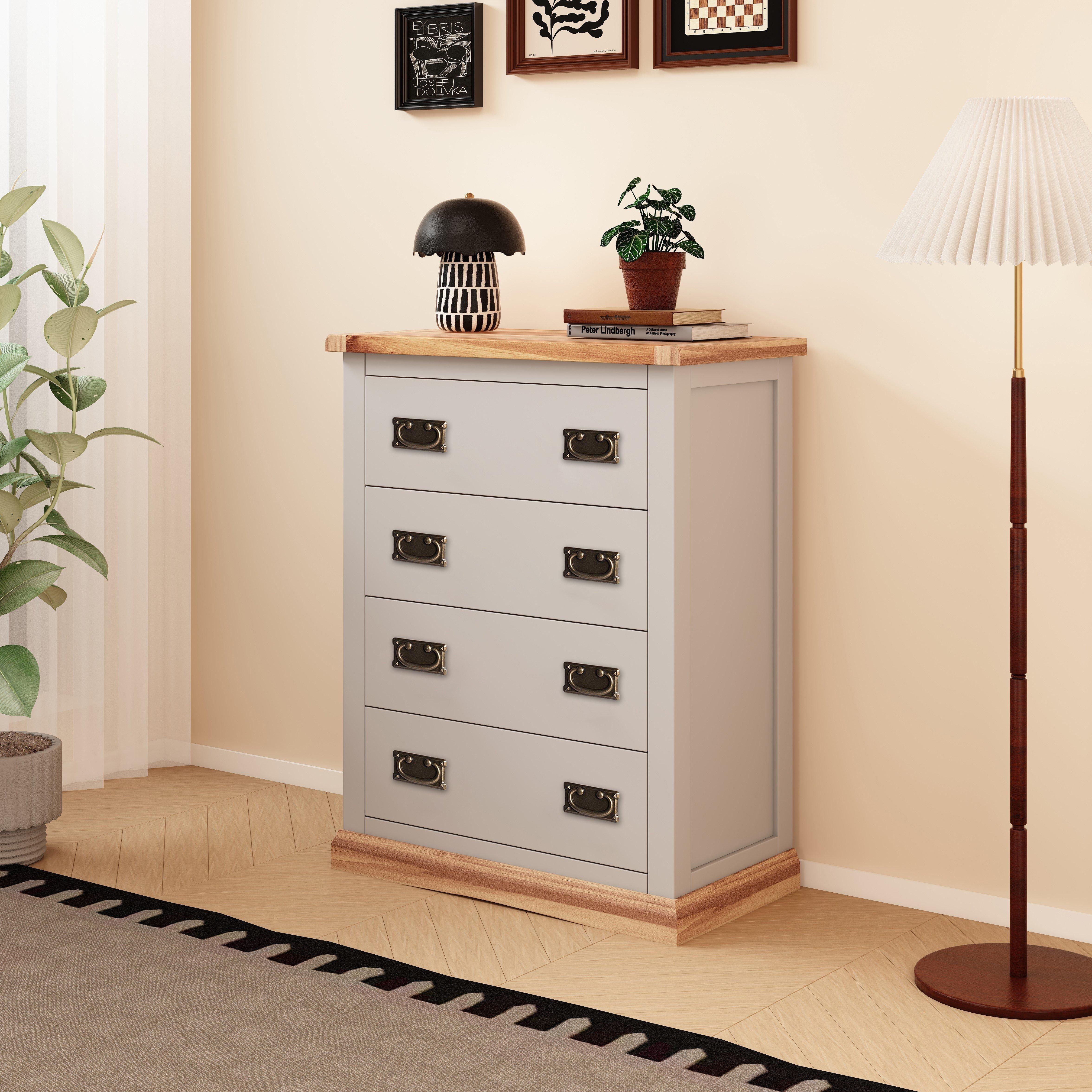 Cabinet Bits Bomporto 4 Drawer Chest of Drawers Bras Drop Handle in Light Grey