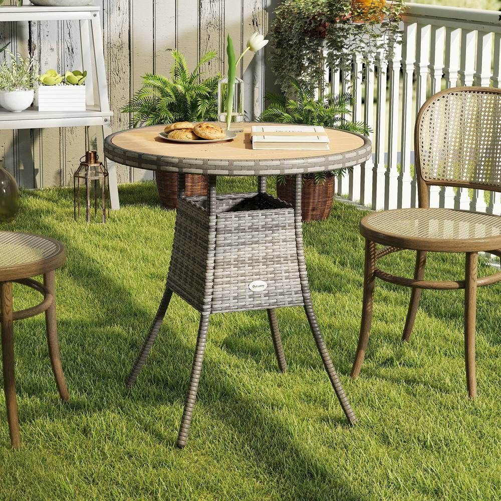OUTSUNNY Outdoor PE Rattan Dining Table w/ Wood-plastic Composite Top, Natural