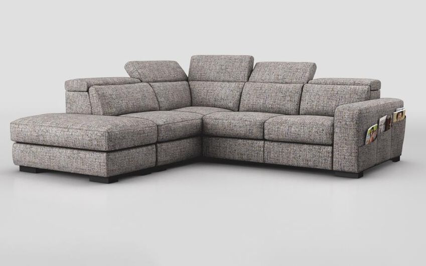 Grey Fabric Melizzano 2 Corner 2 with Sliding Footrest & Left Hand Facing Chaise with Pockets