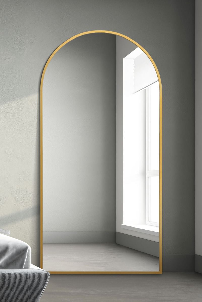 MirrorOutlet Gold Framed Arched Leaner/Wall Mirror 79" X 39" (200CM X 100CM)