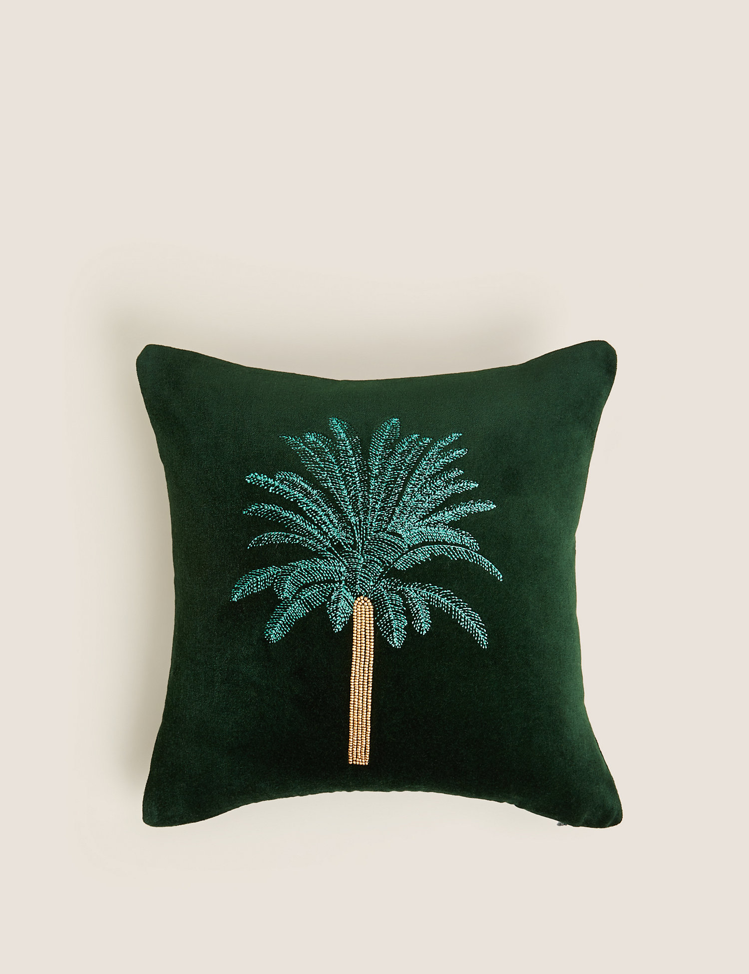 M&S Pure Cotton Velvet Embroidered Palm Cushion