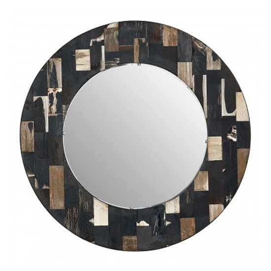 Relics Round Mosaic Effect Wall Mirror In Dark Color Frame