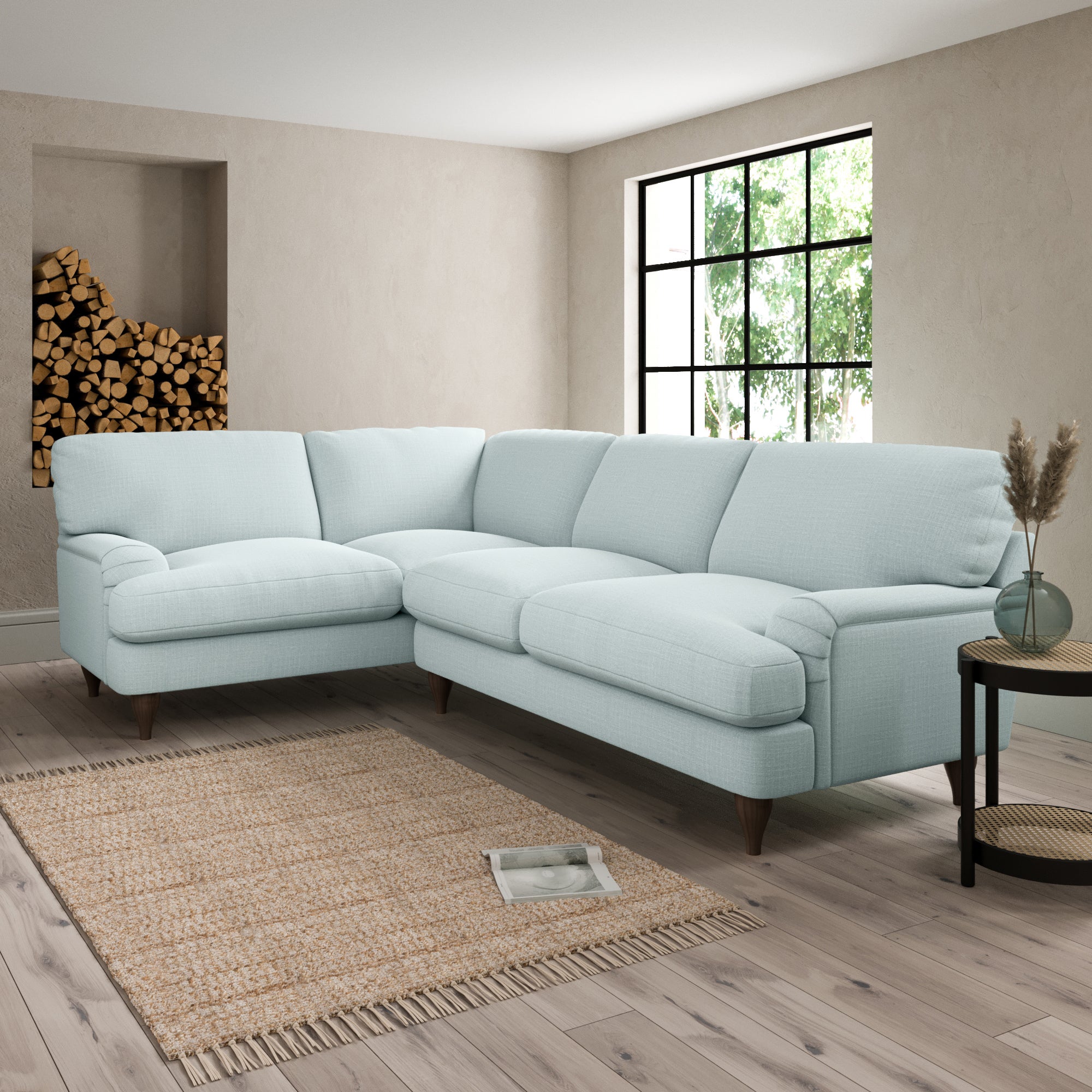 Darwin Slub Cotton Blend Left Hand Corner Sofa Blue