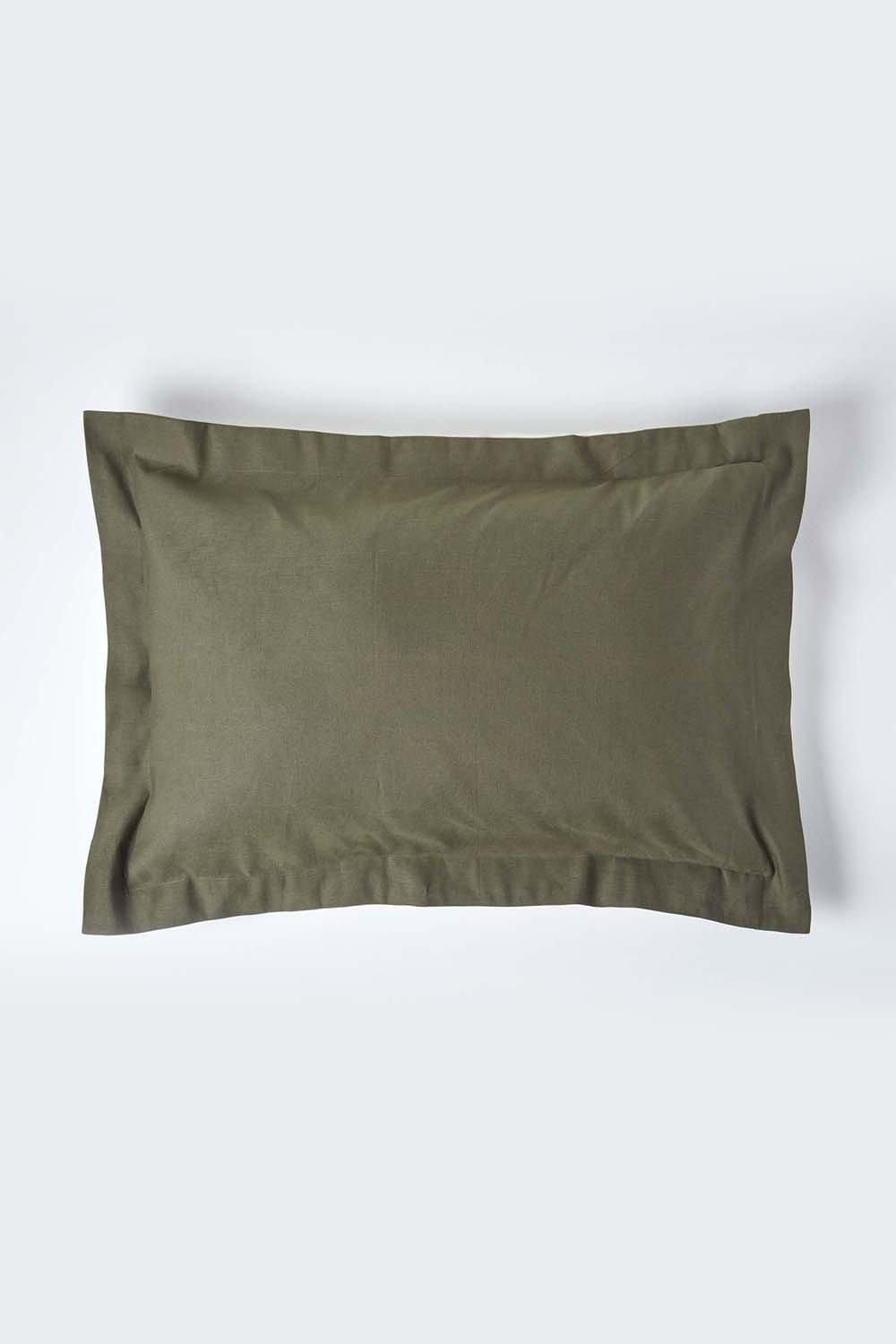Homescapes Linen Oxford Pillowcase, King in Khaki