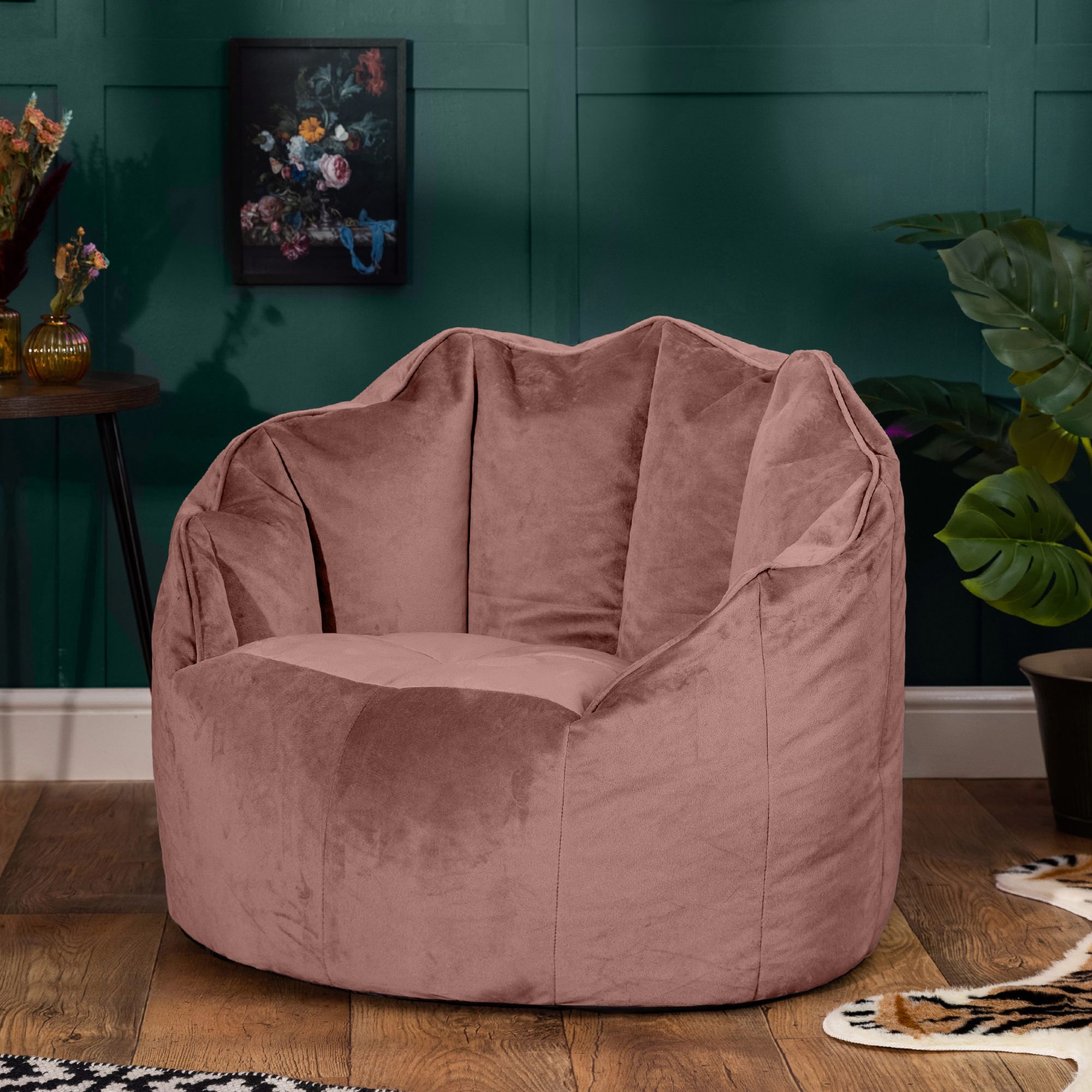 icon Sirena Scallop Chair Bean Bag Charcoal Grey Velvet Bean Bags in Light Pink