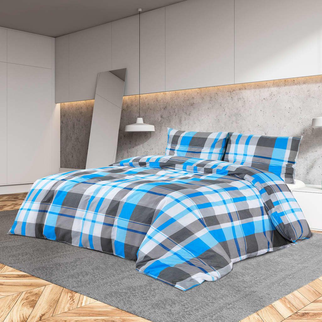 Berkfield Home Duvet Cover Set Blue & Grey 225x220 cm Cotton