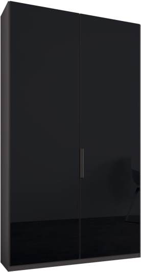 Caren 2 door 100cm Hinged Wardrobe, Graphite Grey Frame, Basalt Grey Glass Doors, Classic Interior