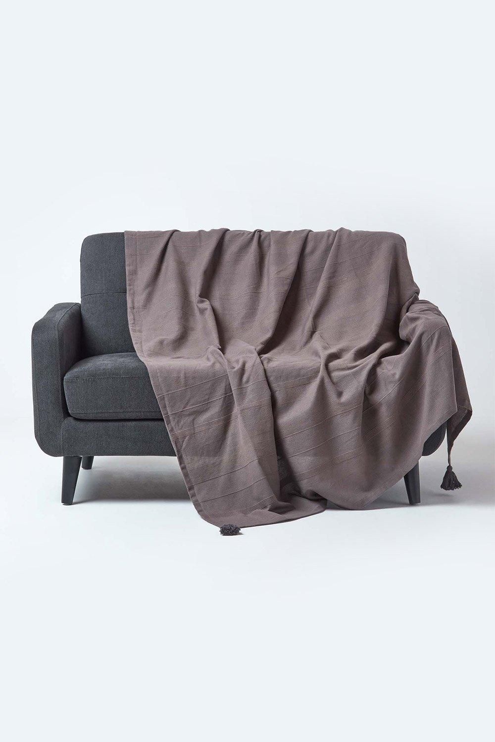 Homescapes Cotton Rajput Ribbed Throw in Grey