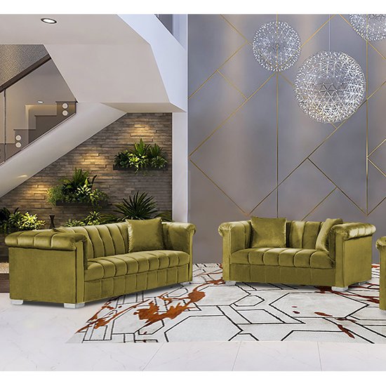 Kenosha Velour Fabric 2 Seater And 3 Seater Sofa In Grass
