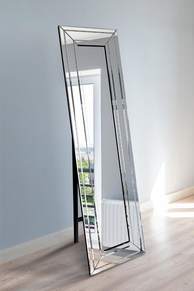 MirrorOutlet Triple Bevel Large Modern Venetian Cheval Mirror 5Ft X 1Ft3 150X40cm in Silver