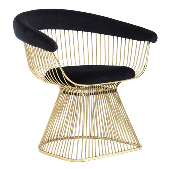 Fenda Velvet Armchair In Black With Gold Steel Legs