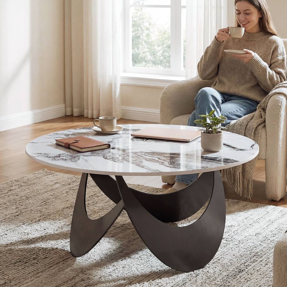 HOMCOM Coffee Table Sintered Stone Top White & Black