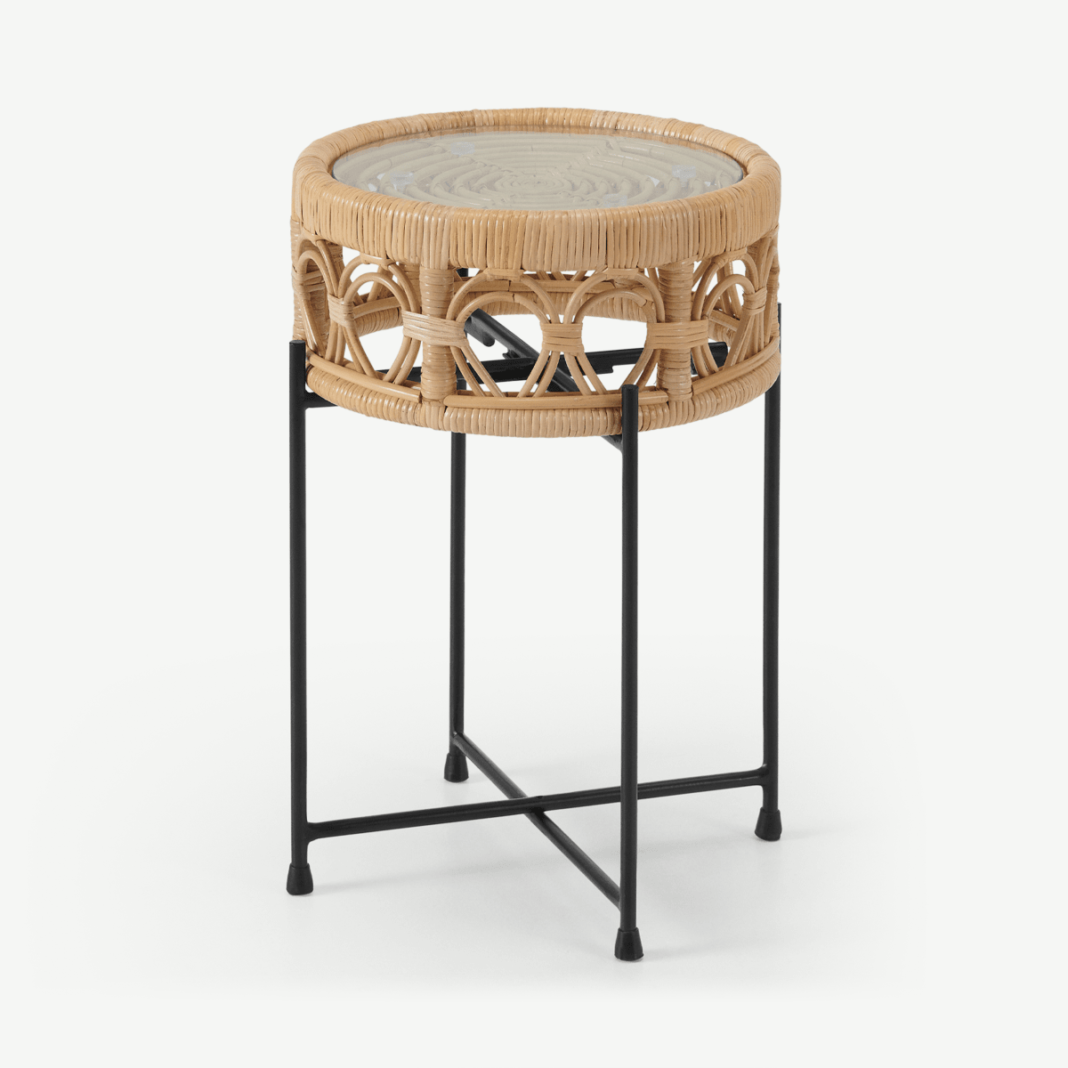 Moreno Side Table, Natural Cane & Glass