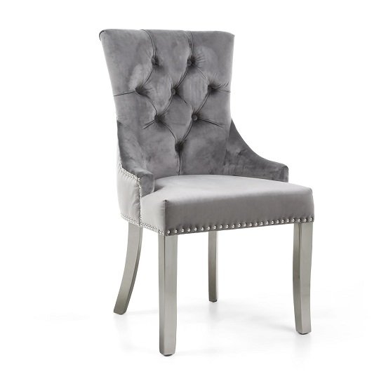 Robbyn Accent Chair In Grey Velvet With Silver Steel Legs