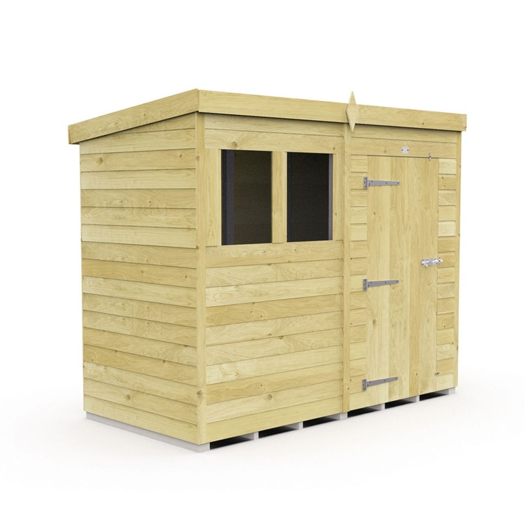 Buttercup Farm 8 x 4 Feet Pent Shed - Single Door W/ Windows - L118 x W243 x H201 cm in Brown