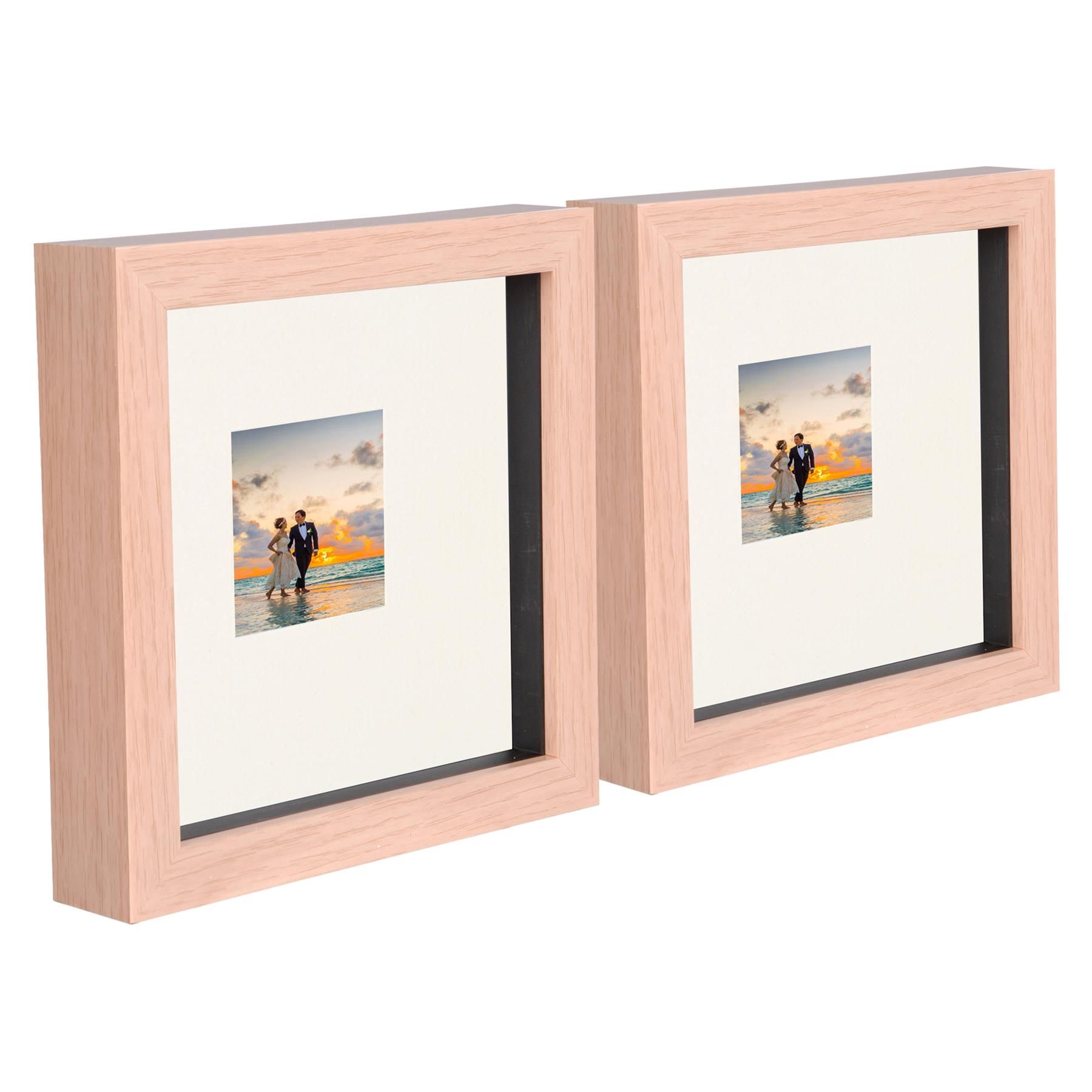 Nicola Spring 6" x 6" 3D Box Photo Frames - 2" x 2" Mount - Light Brown - Pack of 2 in Ivory