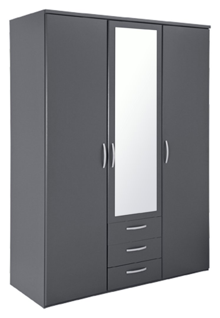 Argos Home Hallingford Grey 3 Door 3Drawer Mirrored Wardrobe