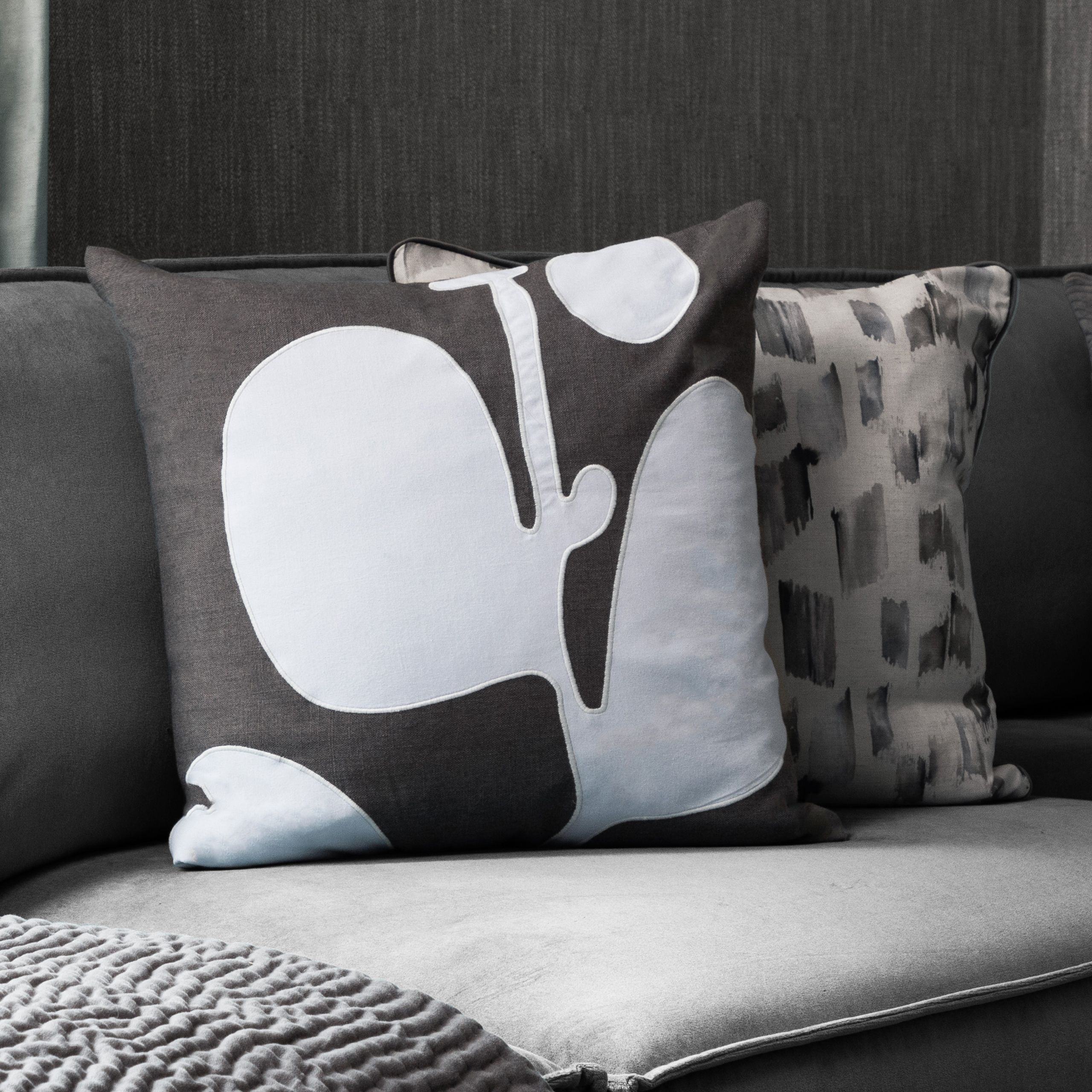 Voyage Maison Betel Floral 100% Cotton Cushion in Charcoal