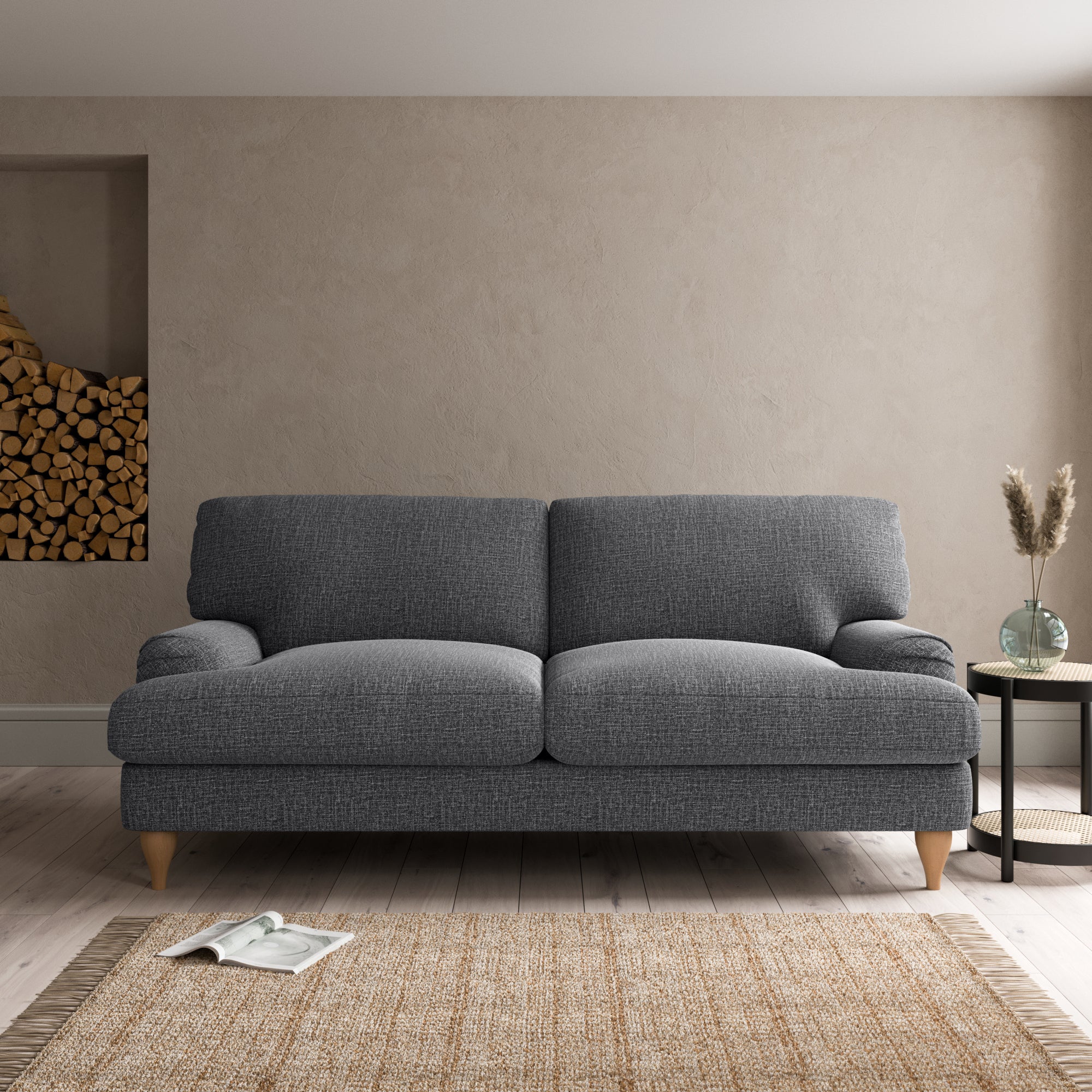 Darwin Slub Cotton Blend 3 Seater Sofa Black