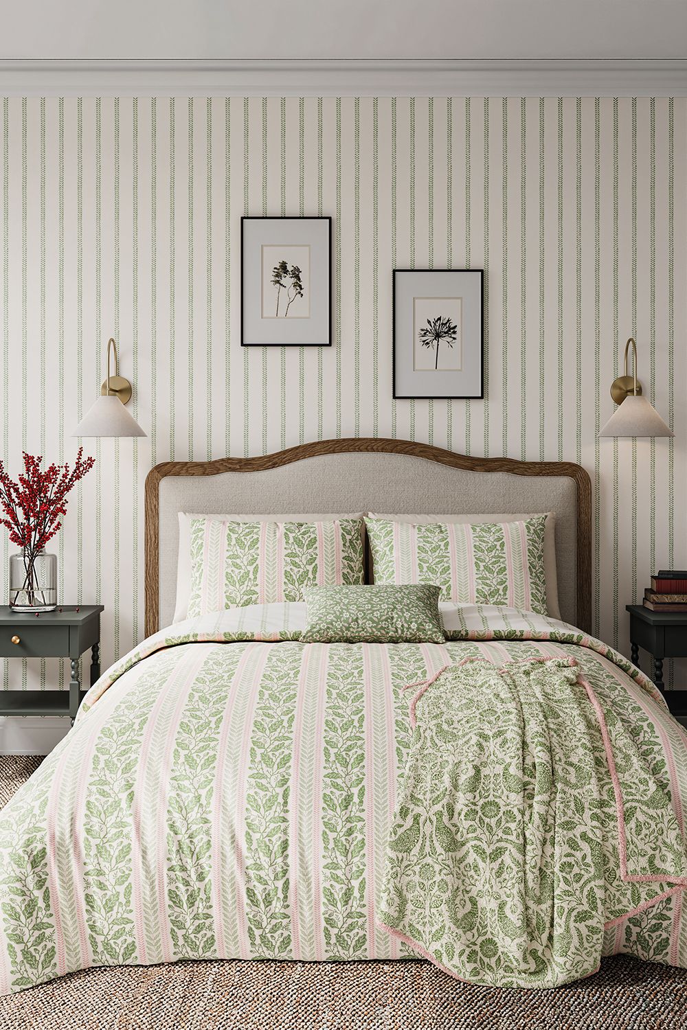 Helena Springfield 'Oak Stripe' Cotton Duvet Cover Set in Green