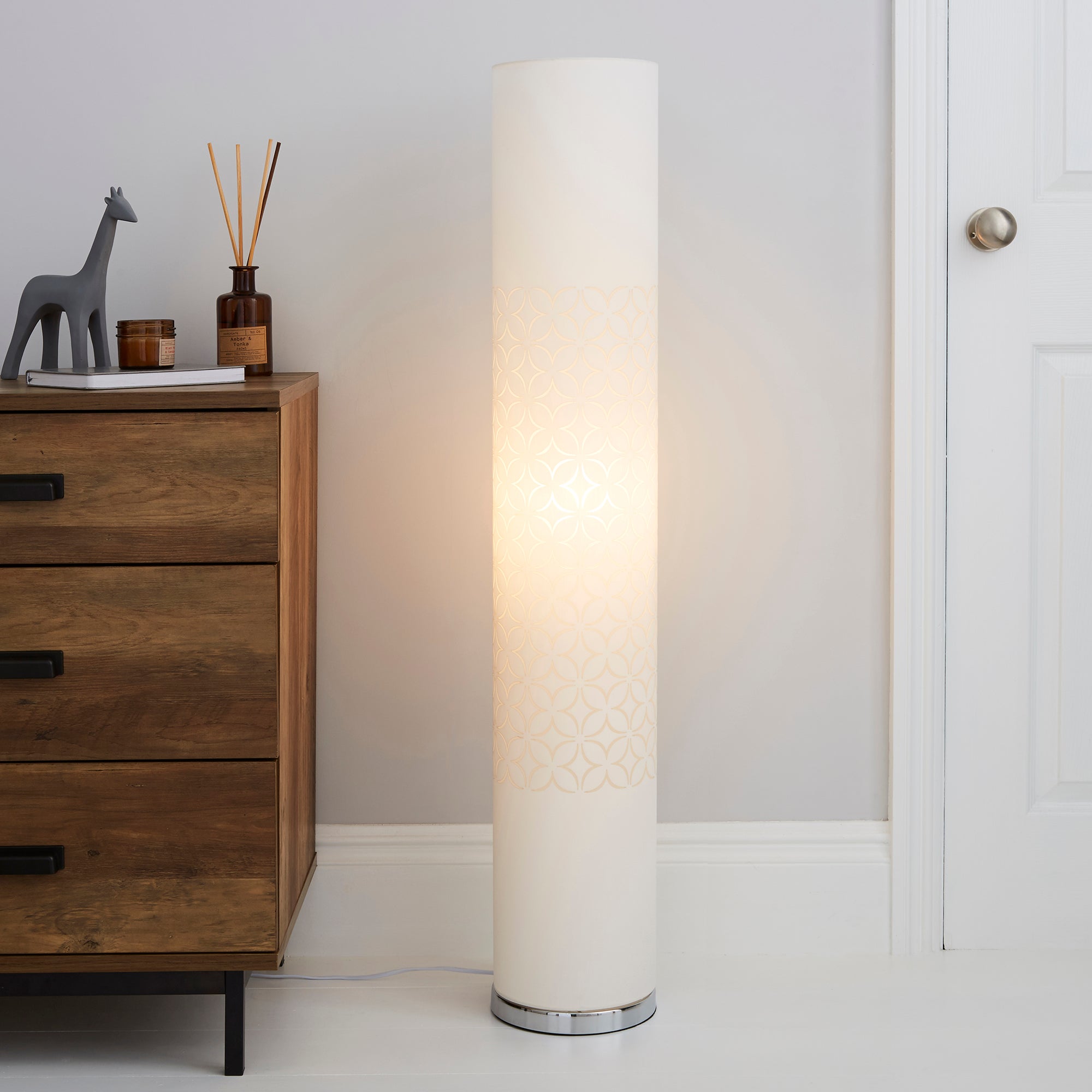 Geo Flower Cut Out White Floor Lamp White