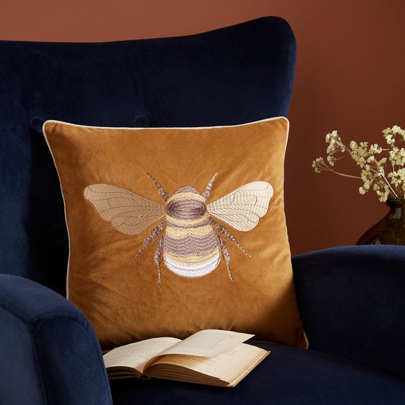Embroidered Bee Square Cushion