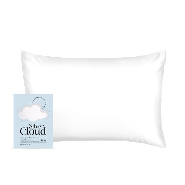 Silver Cloud Satin Pillowcase Infused with Silver Ions in White