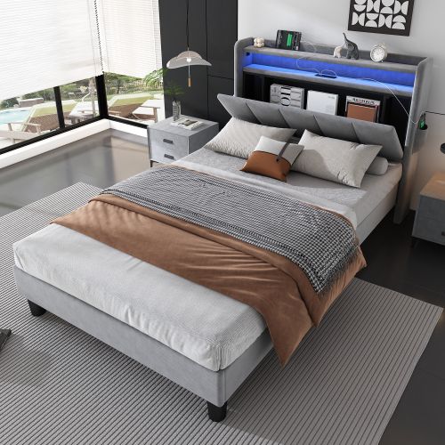 Matteo Upholstered Bed, 3FT single bed 90x190cm, Lower flap door storage, w/ LED light strip, 3 USB port+1 Type C, Durable & Sturdy, Youth bed, for