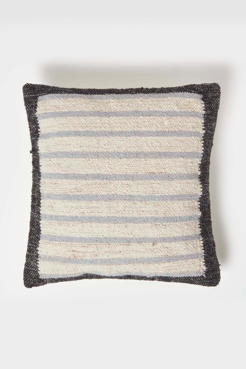 Homescapes Veria Handwoven Grey Stripe Kilim Cushion