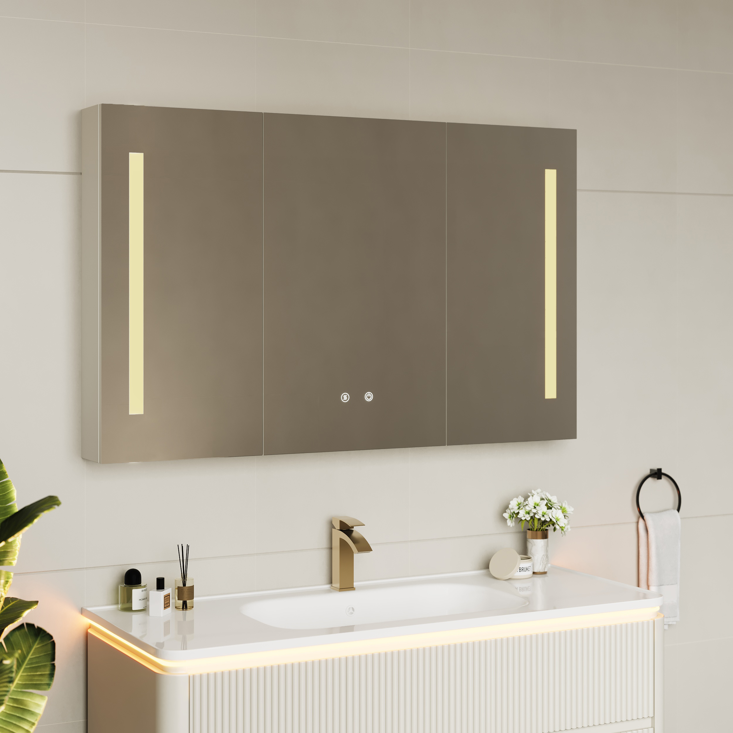120 cm Modern Wall-mounted LED Bathroom Medicine Cabinet Vanity Mirror with Storage