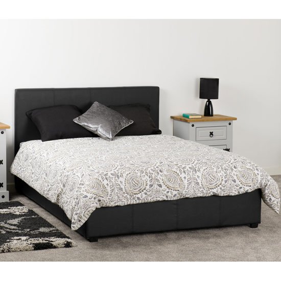 Prada Plus Faux Leather Storage Double Bed In Black