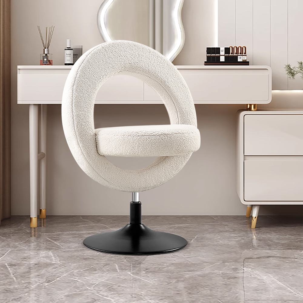 Boucle Modern White Adjustable Vanity Stool with Back Swivel Accent Chair