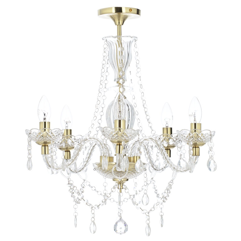 Charlotte Semi Flush Ceiling Light, Clear and Brass