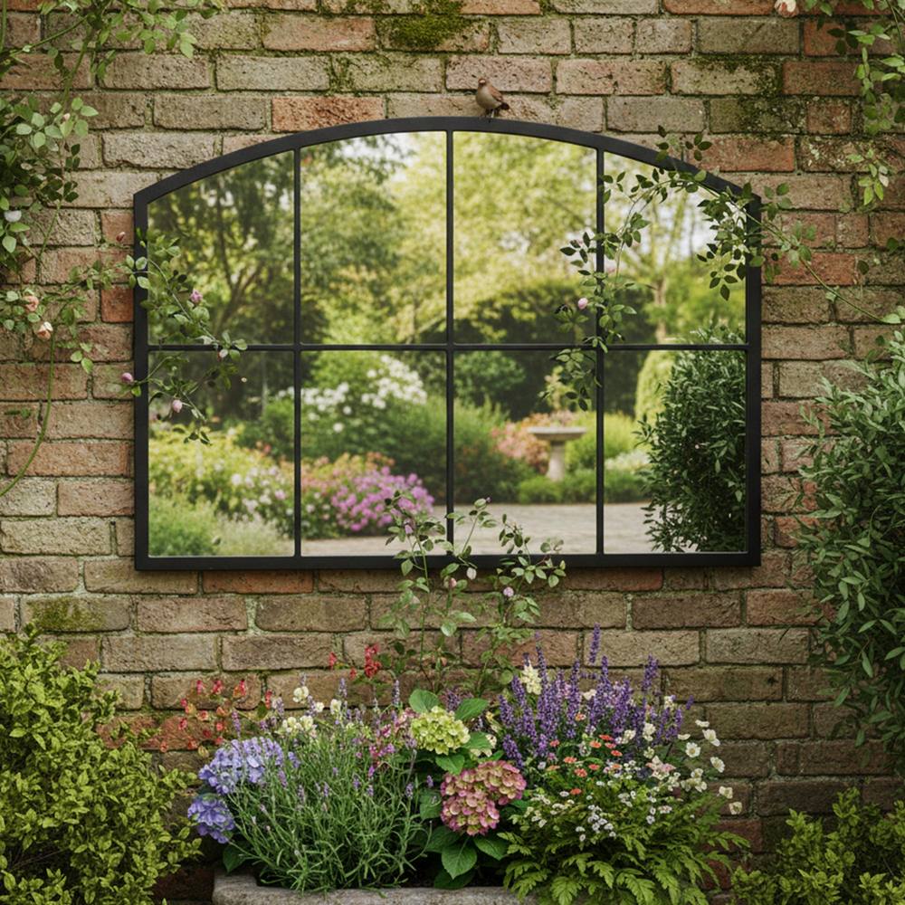 Melody Maison Black Arched Window Wall Mirror - 100cm X 70cm