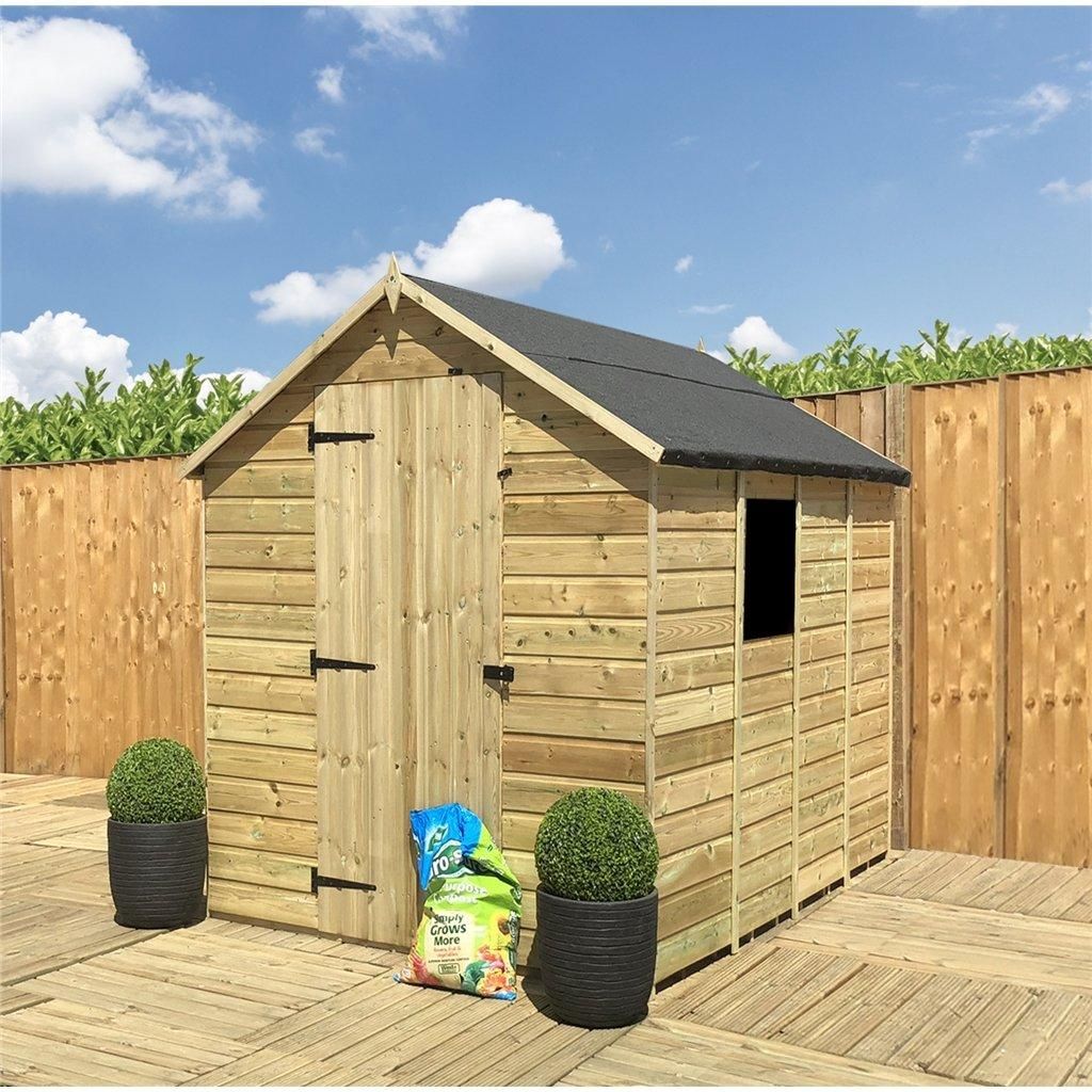 Marlborough 5 x 4 Pressure Treated Low Eaves Apex Garden Shed with Single Door in Natural