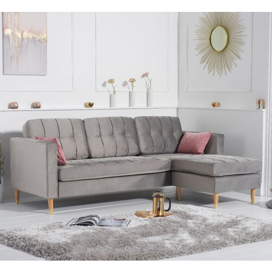 Weridge Velvet Reversible Chaise Corner Sofa In Grey