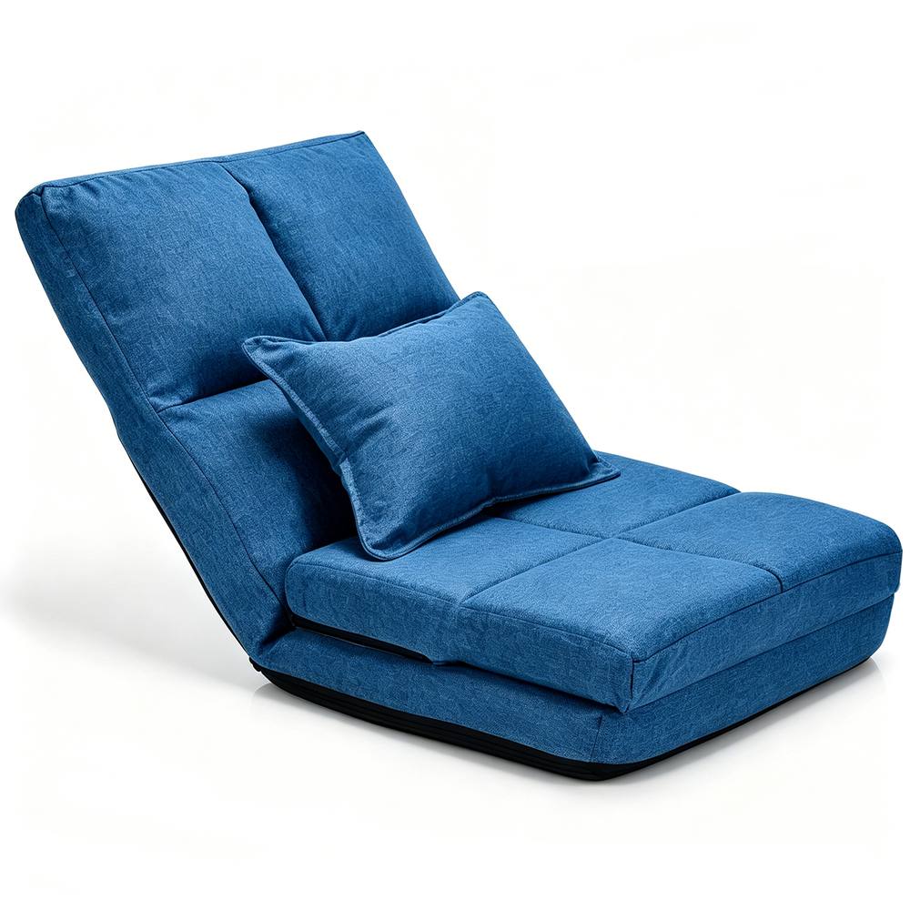 Costway Adjustable Floor Chair 6 Positions Folding Floor Sofa W/ Pillow in Blue