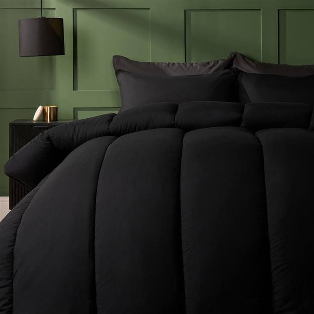 OHS Soft Coverless 10.5 TOG Duvet Set Pillowcase Quilted Cover in Jet Black