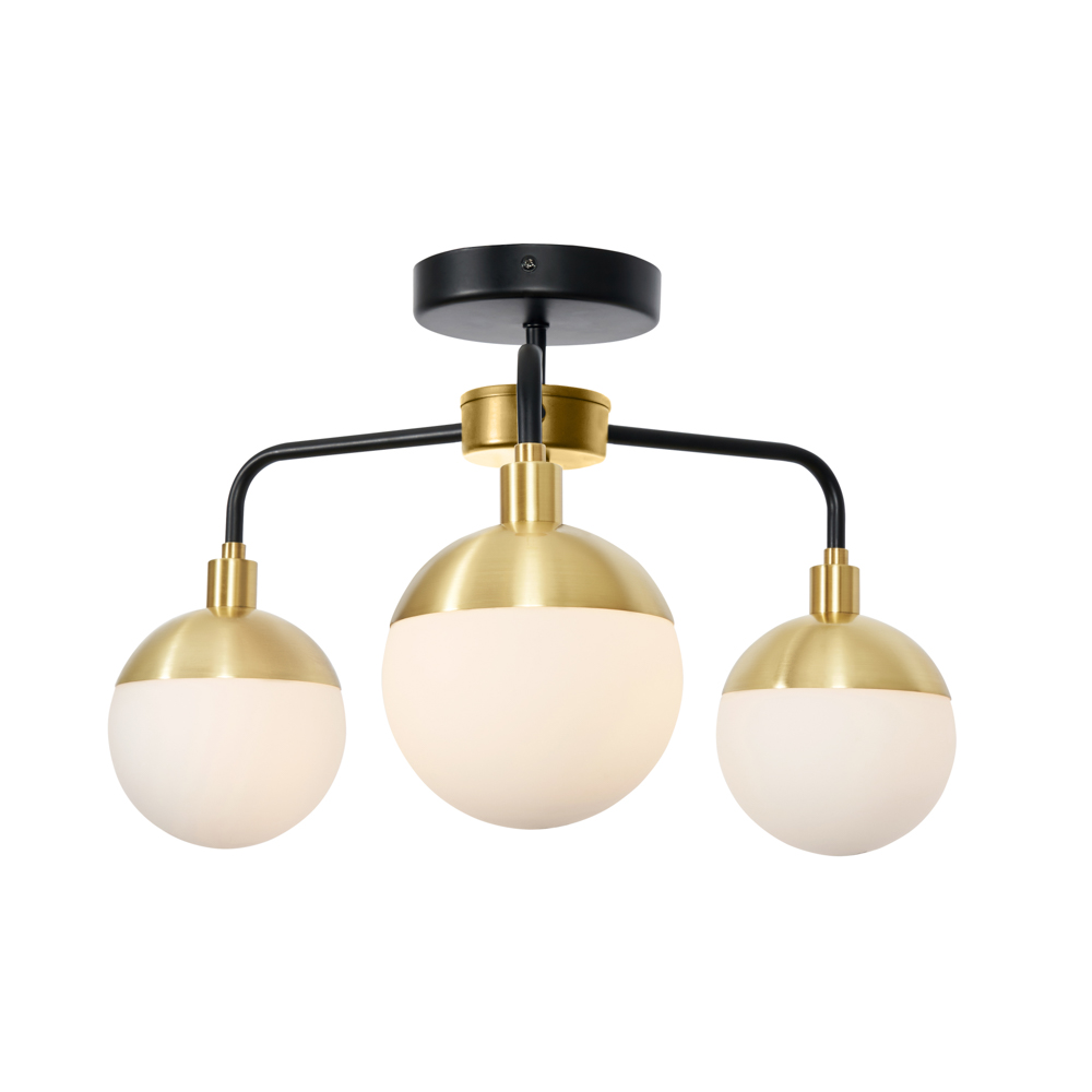 Sadie Bathroom Semi Flush Ceiling Light, Black and Brass