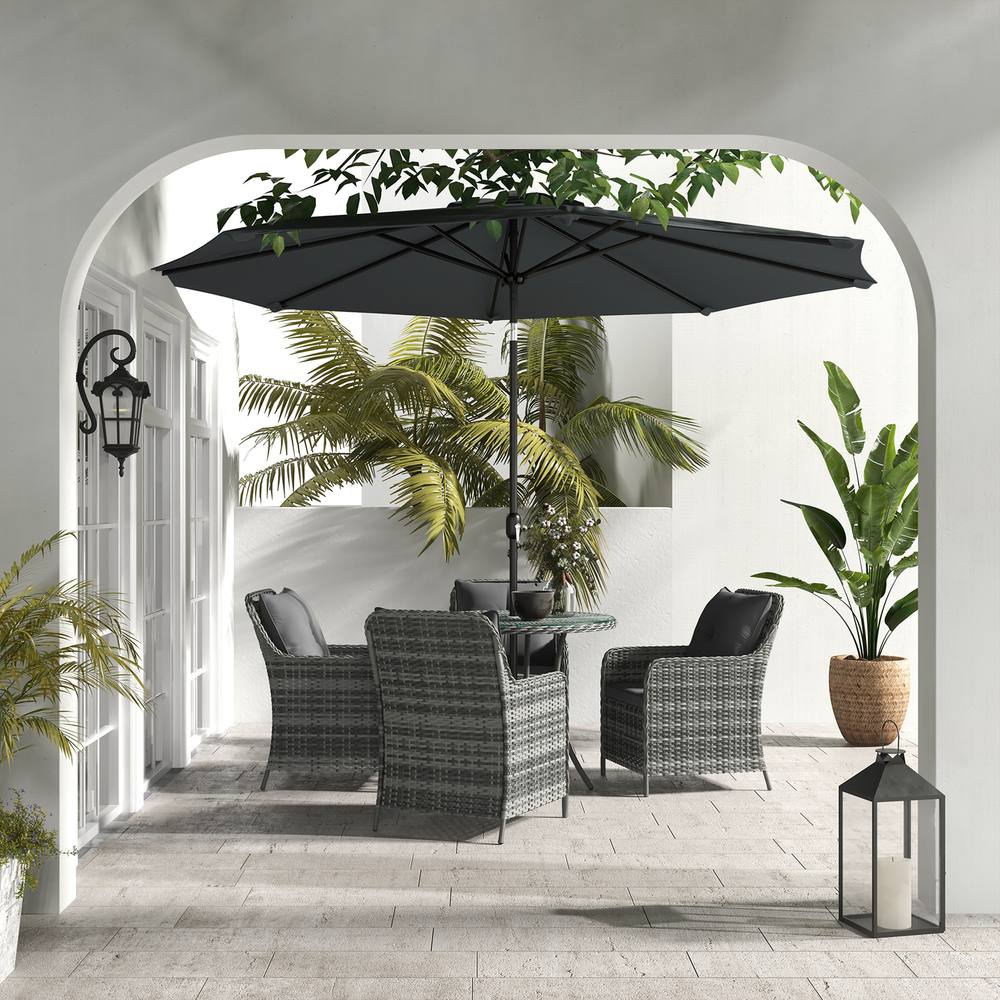 OUTSUNNY Luxury Rattan Garden Dining Set W/ Parasol, Cushions in Mid Grey