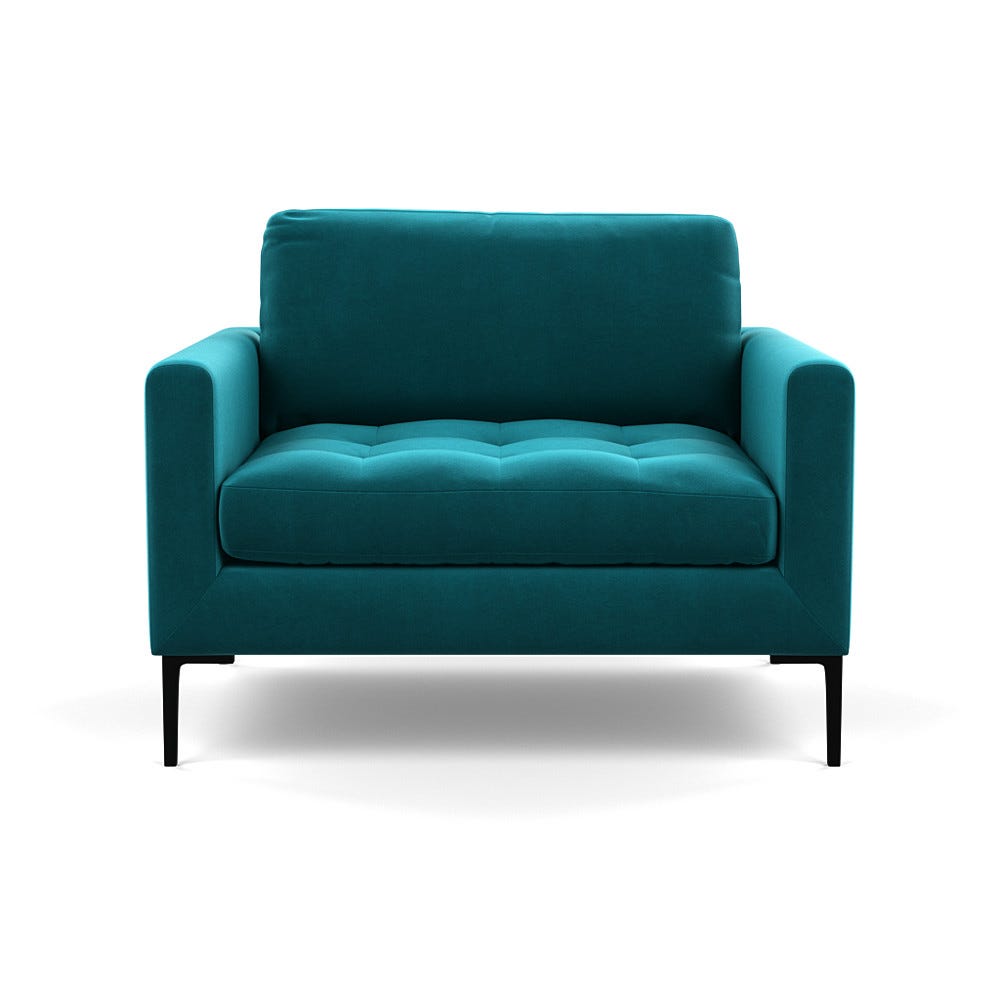 Heal's Eton Loveseat Smart Velvet Petrol Black Feet