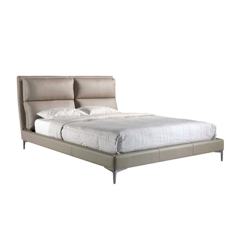 Angel Cerda Double Bed, Mink Leatherette, 160 x 200 cm Mattress in Taupe