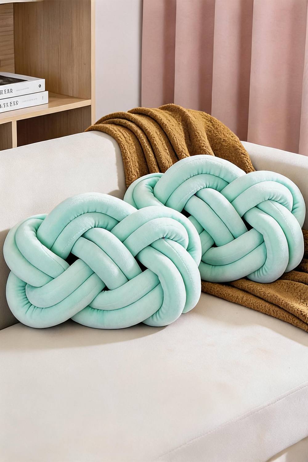 Living and Home 2Pcs Unique Knot Design Throw Pillows for Home Decor in Mint
