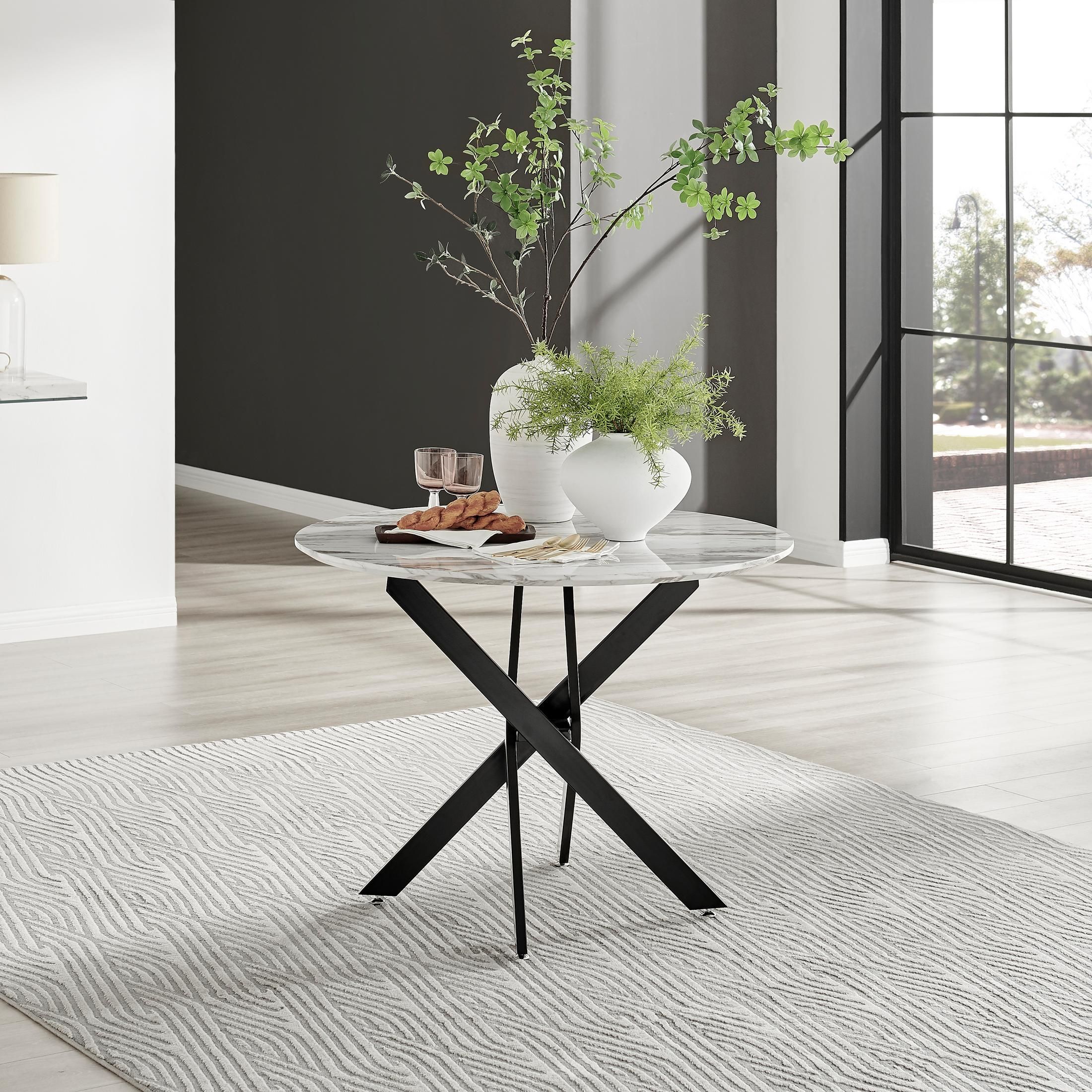 FurnitureboxUK Novara 100cm Round 4-Seater Dining Table With Black Metal Legs in Off-White