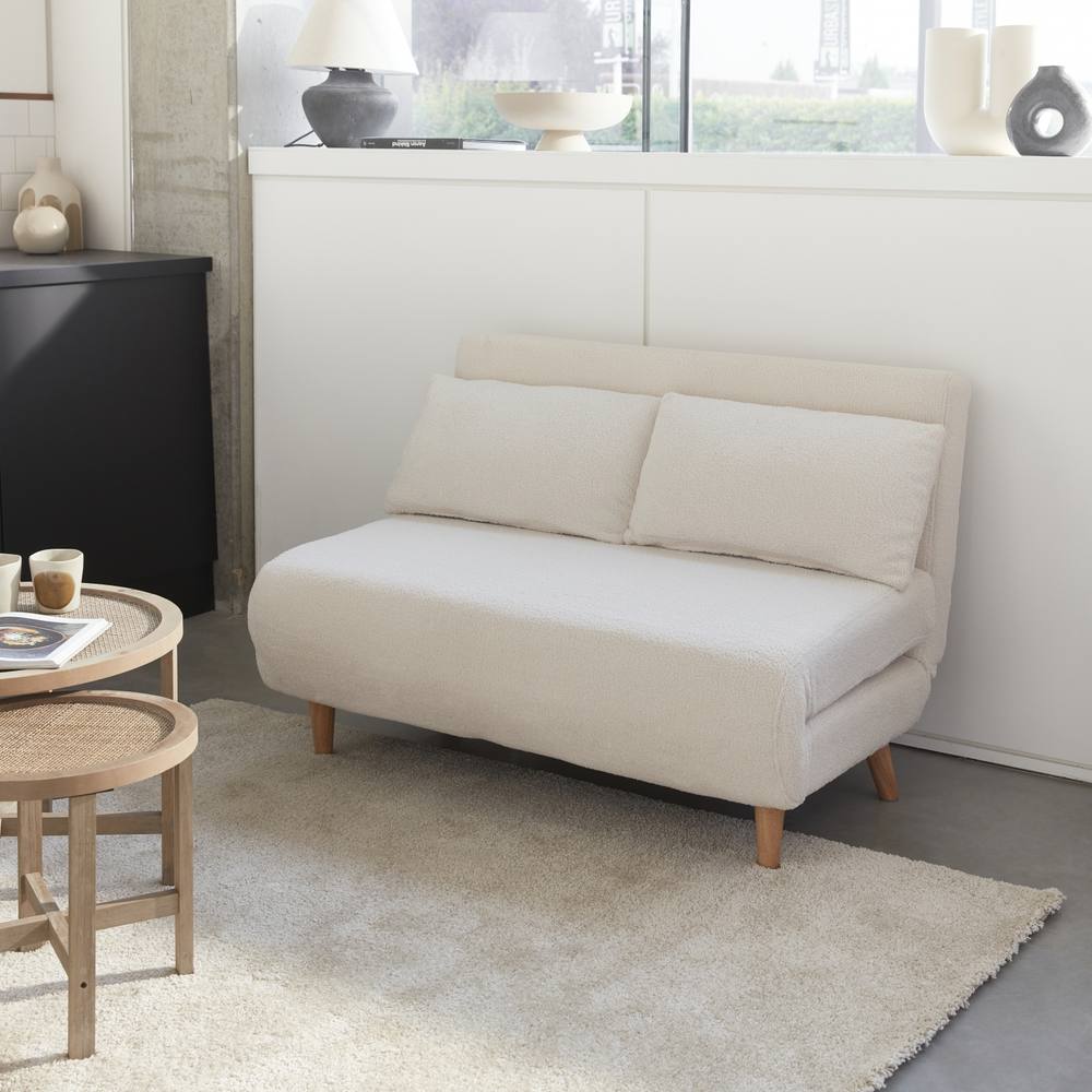 sweeek 2-seater Scandi-style Folding Sofa Bed in Cream